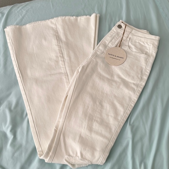 White Denim Bell Bottoms - Picture 1 of 5